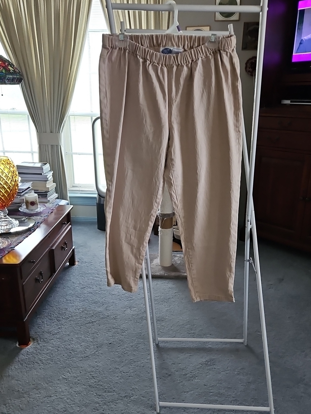 Women's Elastic Waist Casual Denim Pants - Tan